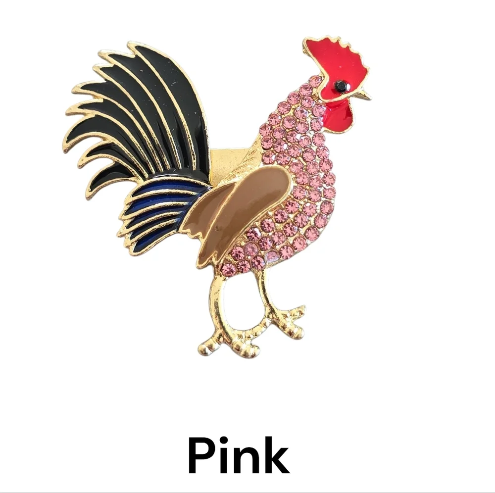 Rhinestone Gold Rooster Brooch | Available In Four‎ Different Colors